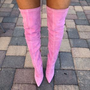 baby pink thigh high boots
